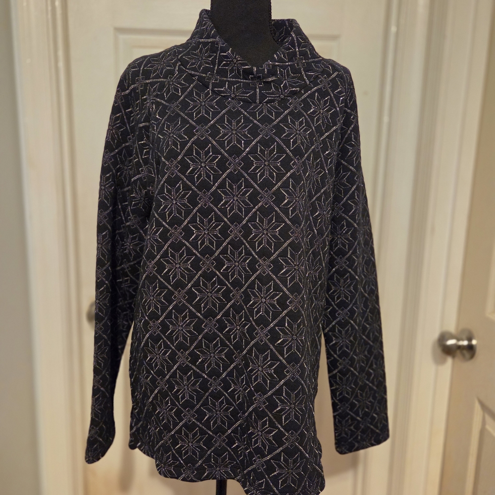 Talbots Black and Gray Patterned Sweatshirt